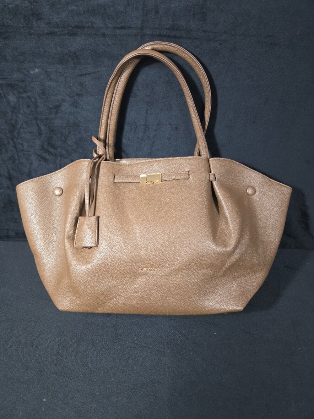 Newbella Large Brown Pebbled Faux Leather Tote Shoulder Bag Gold Hardware New